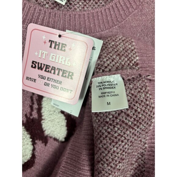 Hooked Up Junior "It Girl" Butterfly Pattern Crewneck Sweater Pink Medium NWTs - Picture 6 of 8